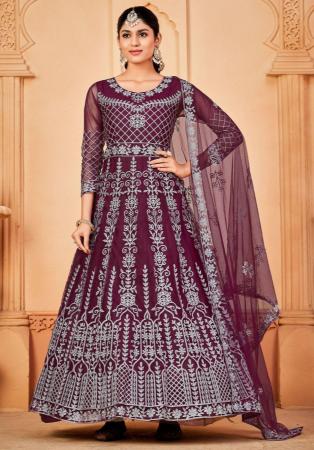 Picture of Delightful Net Purple Anarkali Salwar Kameez