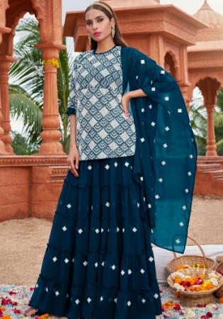 Picture of Georgette Navy Blue Straight Cut Salwar Kameez