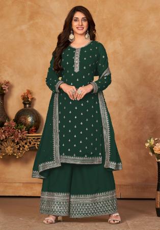 Picture of Georgette Sea Green Straight Cut Salwar Kameez