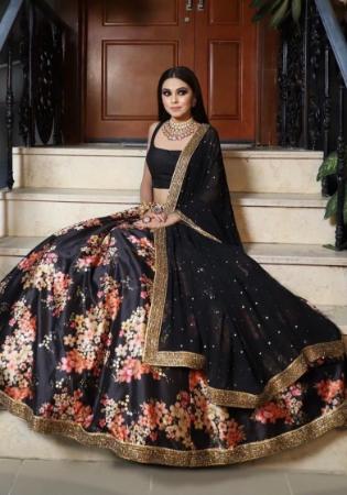 Picture of Grand Satin & Silk Black Lehenga Choli