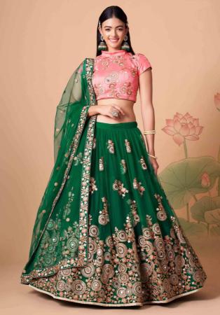 Picture of Ideal Net Dark Green Lehenga Choli