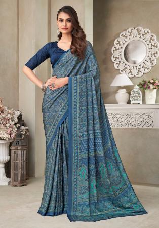 Picture of Ideal Crepe & Silk Dark Slate Blue Saree