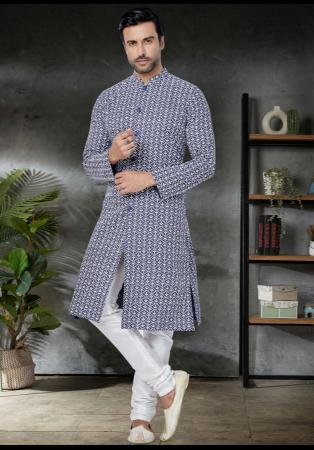 Picture of Cotton & Georgette & Silk Light Steel Blue Kurtas