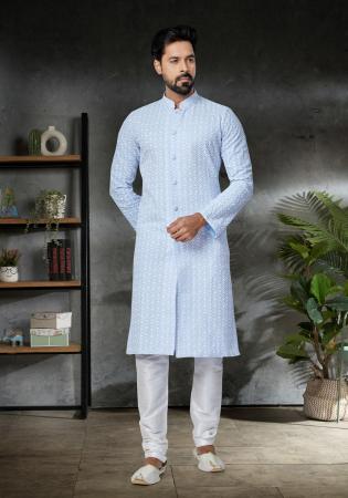 Picture of Cotton & Georgette & Silk Light Steel Blue Kurtas