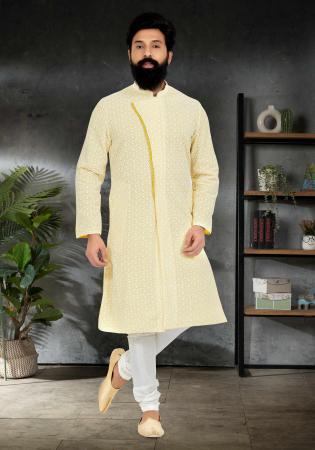 Picture of Cotton & Georgette & Silk Light Yellow Kurtas