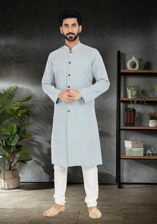 Picture of Cotton & Georgette & Silk Light Steel Blue Kurtas