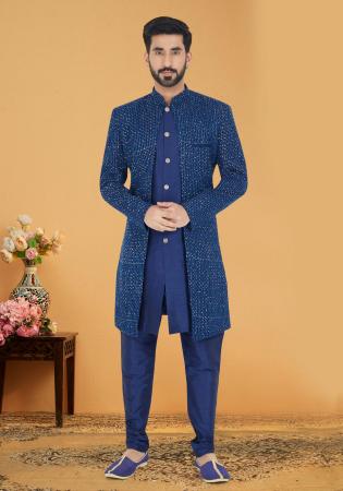 Picture of Georgette & Silk Dark Slate Blue Indo Western