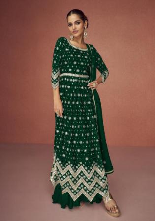 Picture of Georgette Dark Green Straight Cut Salwar Kameez