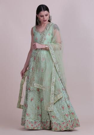 Picture of Fascinating Net & Silk Dark Sea Green Lehenga Choli