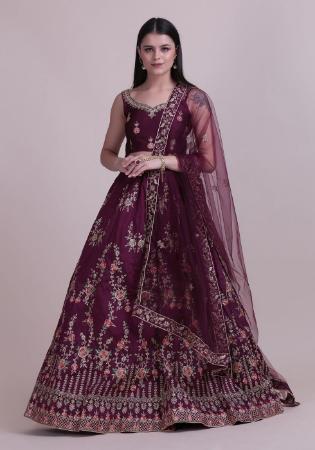 Picture of Ideal Net & Silk Dark Magenta Lehenga Choli