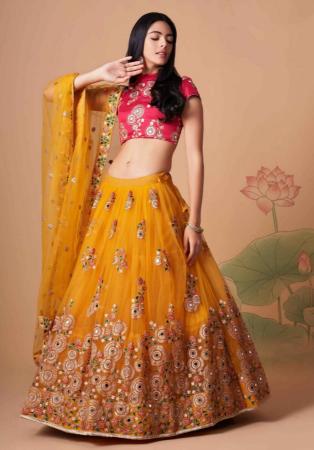 Picture of Bewitching Silk Dark Golden Rod Lehenga Choli