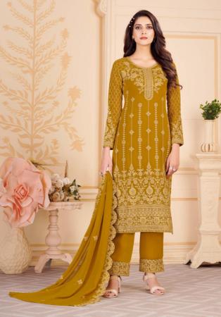 Picture of Georgette Dark Golden Rod Straight Cut Salwar Kameez