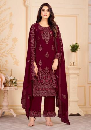 Picture of Pretty Georgette Maroon Straight Cut Salwar Kameez