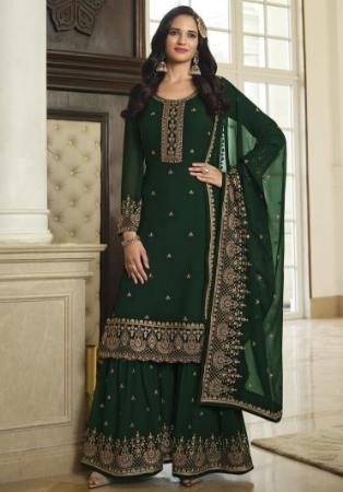 Picture of Georgette Dark Olive Green Straight Cut Salwar Kameez