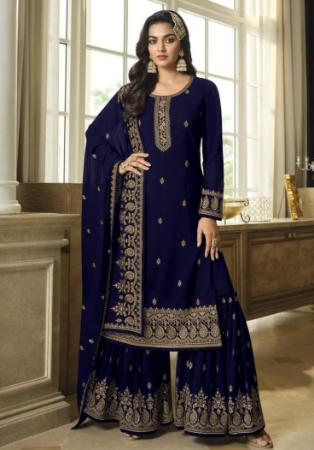 Picture of Georgette Midnight Blue Straight Cut Salwar Kameez