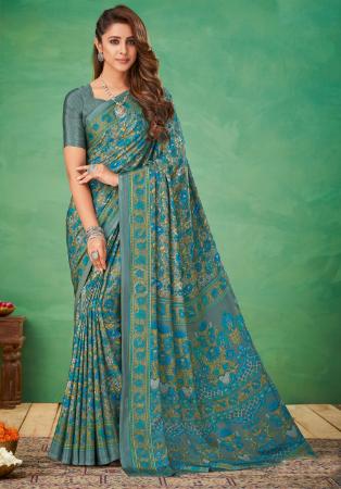 Picture of Elegant Crepe & Silk Sea Green Saree