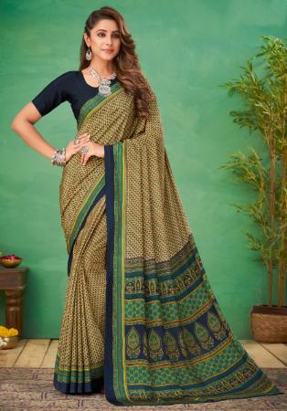 Picture of Pretty Crepe & Silk Dark Khaki Saree