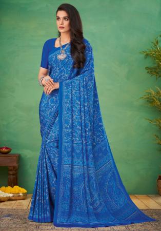 Picture of Excellent Crepe & Silk Steel Blue Saree