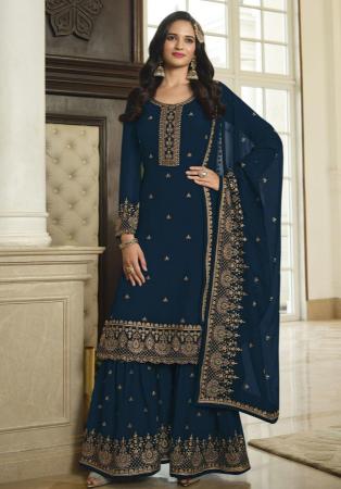 Picture of Georgette Midnight Blue Straight Cut Salwar Kameez