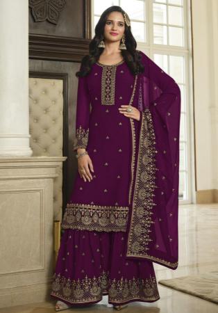 Picture of Shapely Georgette Purple Straight Cut Salwar Kameez