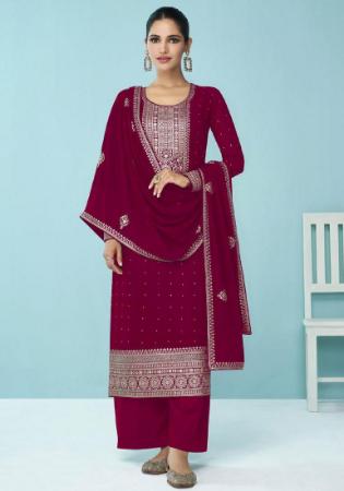 Picture of Georgette Deep Pink Straight Cut Salwar Kameez