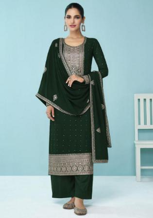 Picture of Georgette Dark Olive Green Straight Cut Salwar Kameez