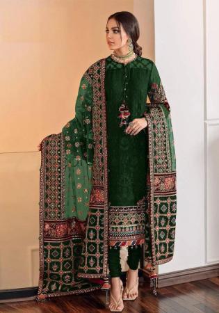 Picture of Georgette Dark Green Straight Cut Salwar Kameez