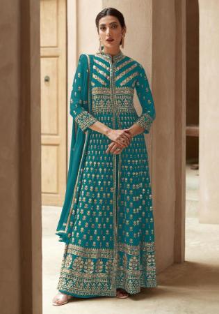 Picture of Excellent Georgette Teal Anarkali Salwar Kameez