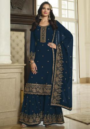 Picture of Charming Georgette Blue Straight Cut Salwar Kameez