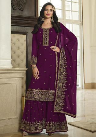 Picture of Pretty Georgette Purple Straight Cut Salwar Kameez