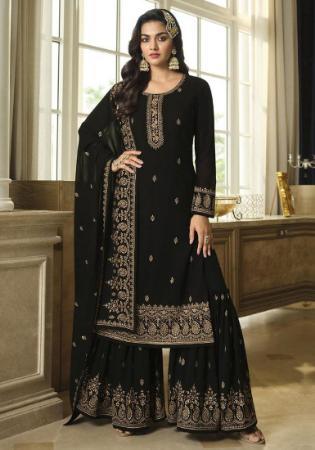 Picture of Ideal Georgette Black Straight Cut Salwar Kameez