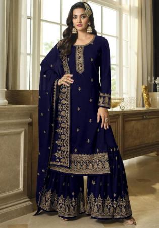 Picture of Georgette Midnight Blue Straight Cut Salwar Kameez