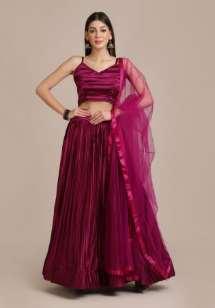 Picture of Lovely Satin & Silk Dark Magenta Lehenga Choli