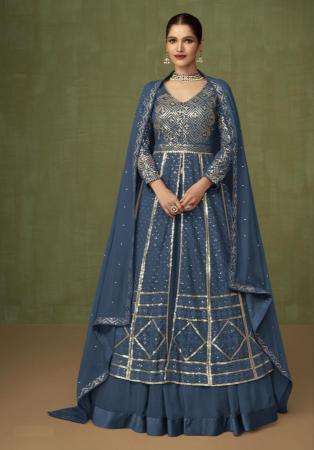 Picture of Enticing Georgette Steel Blue Anarkali Salwar Kameez