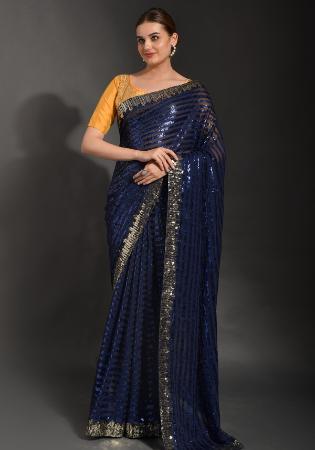 Picture of Fascinating Georgette Navy Blue Saree