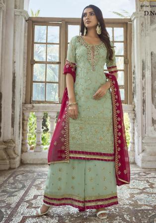 Picture of Georgette Dark Sea Green Straight Cut Salwar Kameez