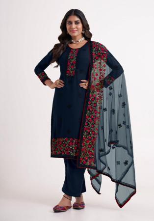 Picture of Georgette Midnight Blue Straight Cut Salwar Kameez