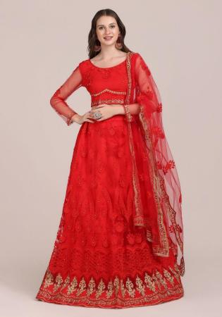 Picture of Beauteous Net Crimson Lehenga Choli