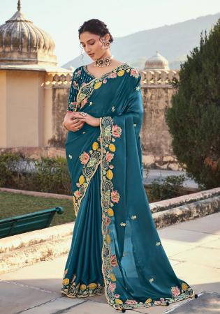 Picture of Fascinating Organza Teal Saree