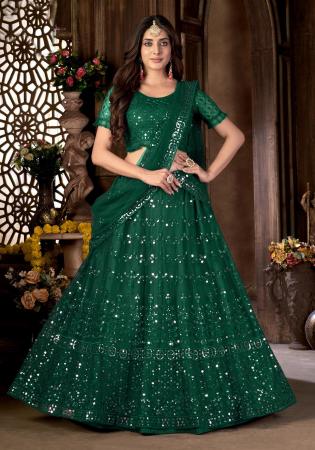 Picture of Stunning Net Forest Green Lehenga Choli