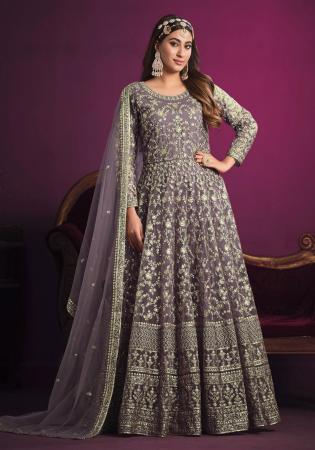 Picture of Sightly Net Dark Orchid Anarkali Salwar Kameez