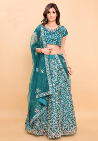 Picture of Nice Net Light Sea Green Lehenga Choli