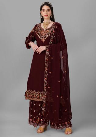 Picture of Grand Georgette Maroon Straight Cut Salwar Kameez