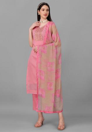 Picture of Cotton Pale Violet Red Straight Cut Salwar Kameez