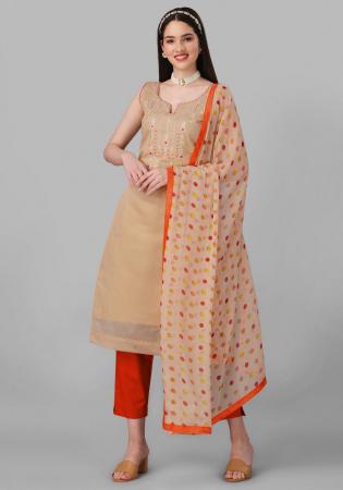 Picture of Stunning Cotton Tan Straight Cut Salwar Kameez