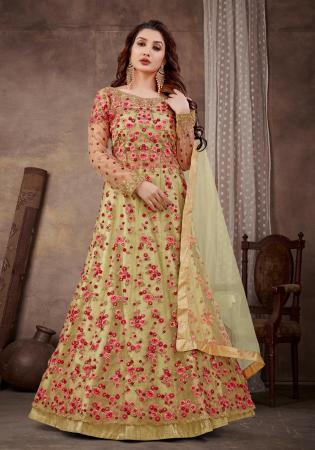 Picture of Pleasing Net Tan Anarkali Salwar Kameez