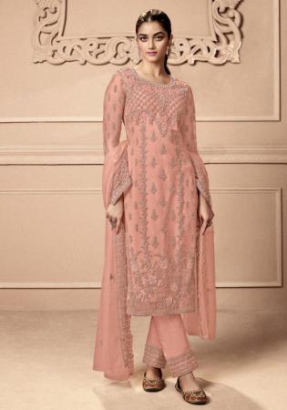 Picture of Pleasing Net Burly Wood Straight Cut Salwar Kameez