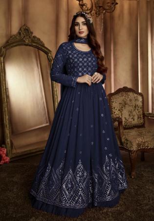 Picture of Comely Georgette Navy Blue Anarkali Salwar Kameez