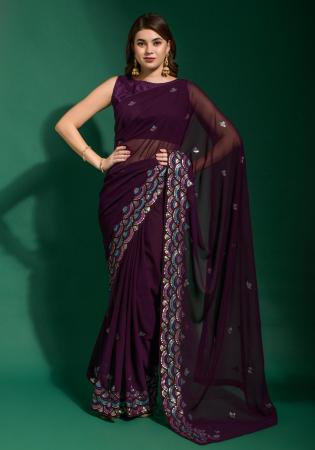 Picture of Bewitching Georgette Saddle Brown Saree