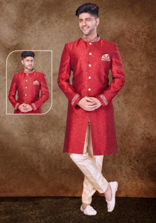 Picture of Charming Silk Fire Brick Sherwani